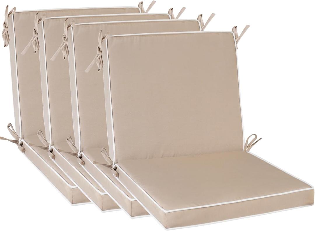 Outdoor Patio Chair Cushions Set of 4, Water Resistant Square Seat Cushions with Ties, 20"x17" All Weather Seating Cushions for Outdoor Furniture, 20 x35.82inch