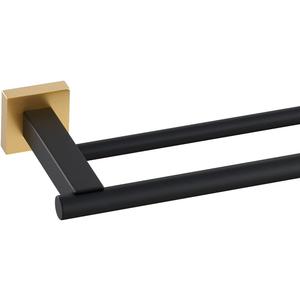 Miyili Double Towel Bar 30-Inch Stainless Steel Bathroom Towel Rack Holder Wall Mount Black & Gold, A02BG75B