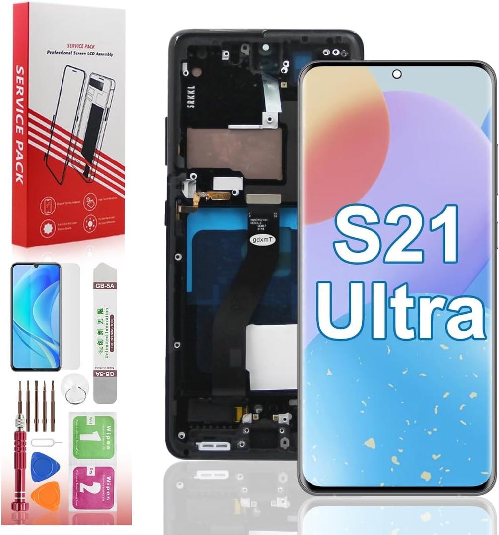 OLED for Samsung Galaxy S21 Ultra 5G Screen Replacement with Frame for Samsung S21 Ultra Screen Replacement SM-G998U G998A G988W LCD Touch Display digitizer with Tools Black (US Version)