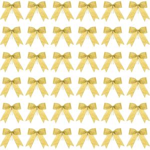 Sumind 36 Pieces Gold Christmas Tree Glitter Bows, 5 x 4 Inch Tie Ribbon Twist Tie Bows for Treat Bags Gift Wrapping Basket Wedding Birthday Valentine Christmas Tree Wreath Garland Decoration