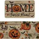 Artoid Mode Home Sweet Jack-O'-Lantern Pumpkin Halloween Kitchen Mats Set of 2, Low-Profile Decor Kitchen Rugs for Floor - 17x29 and 17x47 Inch