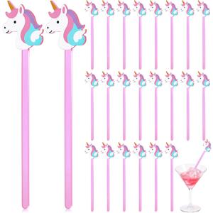 Remerry 24 Pcs Unicorn Swizzle Sticks 6.7 Inch Unicorn Acrylic Drink Stirrers Reusable Pink Cocktail Coffee Stirrers Bulk for Bachelorette Bridal Baby Shower Wedding Birthday Party Decor