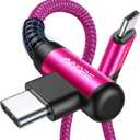 AINOPE USB C Cable 60W 2-Pack 6.6ft Nylon Braided USB C to USB C Cable Type C Charger Fast Charging Right Angle USBC Cable Charger Cord for iPhone 16 Pro Max 15 Plus Samsung S24 S23 iPad Pro Rose Red