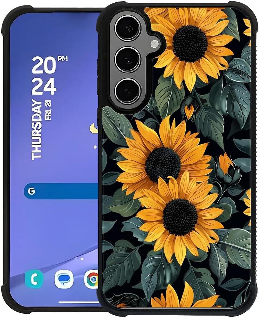 for Samsung Galaxy S24 Plus Case, Sunflower Flowers Yellow Pattern Protective Case Non-Slip Four Corners Shock Absorbing Soft TPU Case