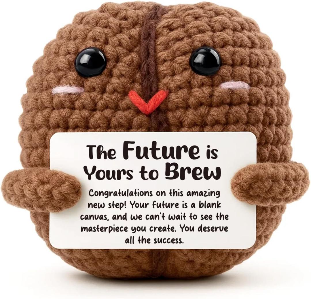 Heartfelt Gifting Inspirational Gift for Artist Writer, Creative Professional New Chapter Present for Her Him, The Future is Yours to Brew Keepsake, Handmade Crochet Decor for Graduation