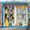 FYSUIMU Easter Window Clings Colorful Bunny Daisy Double-Sided Glass Decals Rabbit Flower Window Stickers for Spring Home Party Decoration, 7.9 x 11.8 Inch, 9 Sheets