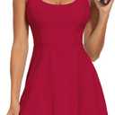 Tanou Womens Tennis Dress with Separated Shorts & Bra U Neck Golf Sleeveless Athletic Workout Scalloped Dress with 2 Pockets (X-Small, Red)