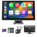 Wireless Apple Carplay Screen for Car, Portable Car Play Screen for Car & Android Auto, 4K Dash Cam, 1080p Backup Camera, GPS Navigation, Car Audio Receivers Mirror Link, Bluetooth, FM, Siri