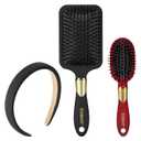 Conair Velvet Touch hairbrush set - Travel hair brush - suitable for curly or straight styles - features soft touch handle with bonus headband - Red/Black (3 Count (Pack of 1))