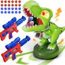 Realistic Dinosaur Moveable Shooting Toys, 2 Pack Launchers with Aiming, Roaring Dino Eyes & Belly Glow, LCD Score Record, Stocking Stuffers for Kids Toys Gifts for Boy Ages 3 4 5 6 7 8 9 10+ Year Old (Green)