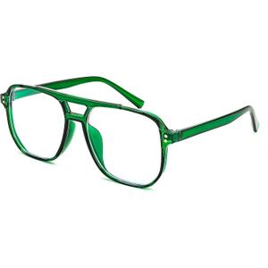 FEISEDY Blue Light Blocking Glasses Fake Nerd Clear Square Computer Lightweight Pilot Glasses Frame Oversized B2866 (Transparent Green)