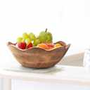 Scalloped Decorative Wooden Bowl 10 Inch Mango Wood Fruit & Serving Bowl Natural Grain Texture Ideal for Kitchen Counter Snacks Desserts Bread