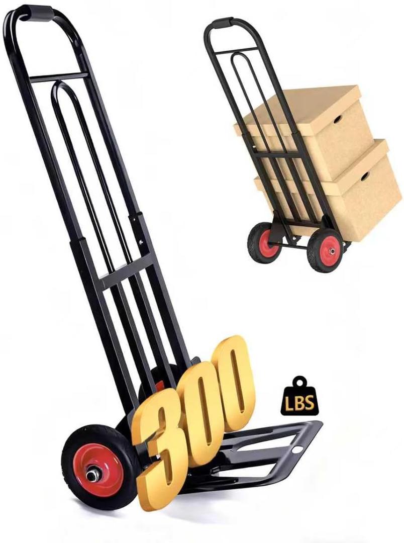 Hand Truck Dolly & Multi-Purpose Cart - 300 lBS Load Capacity Heavy Duty Hand Truck Dolly Solid Wheels, Sturdy Welded Frame, Portable and Compact Design Home, Commercial, Travel - Easily (Bark)