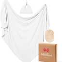 Stretchy Swaddle Blanket for Newborns with Hat & Hello World CardSoft Baby Swaddles 0-3 Months,47"x 47"Supersoft Swaddle Blanket,Receiving Blanket for Boys & Girls (Cloud)