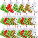 Jamntower 24 Pcs 7.87 Inch Fleece Christmas Stockings Bulk Lime Green Mini Xmas Hanging Stocking Small Xmas Fireplace Rustic Stockings for Fireplace Mantel Christmas Tree Ornaments Gift Holders