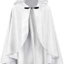 Medieval Cloak with Hood Short Hooded Cape for Adult Men and Women Halloween Renaissance (White)