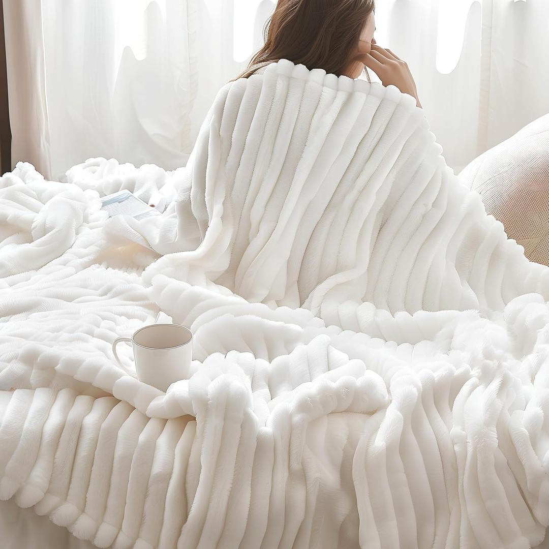 Bedsure Blankets Queen Size for Bed - GentleSoft Cozy Soft Blankets for Women, Cute Large Fleece Throws for Girls, Off White, 90x90 Inches (Queen (90" x 90"))