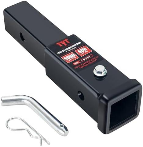 TYT Trailer Hitch Tube Extender for 2" Receiver, 7 inch Extension Length, with 5/8 inch Pin and Clip, 5000 lbs GTW