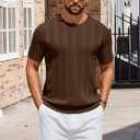 COOFANDY Mens T-Shirts Short Sleeve Knit Shirt Crew Neck Sweater Fashion Casual Textured Pullover Tees (Brown, XXXL)