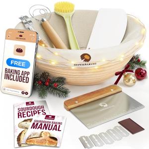 Superbaking Banneton Bread Proofing Basket, Sourdough Bread Baking Supplies, Round 9 Inch Sourdough Starter Kit, Proofing Basket for Baking, Bread Making Supplies Tools, Banneton Basket Gift Set