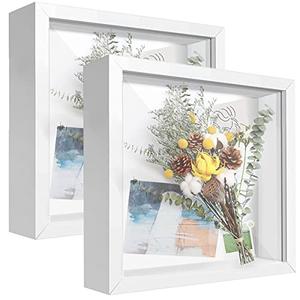 TouYinger Shadow Box Frame 10x10 with Letter Stickers, 3D Picture Frame, Display Case Box for Memorabilia, Baby Items, Wedding Memories, Crafts, Tickets and Photos (2Pcs-White, 10x10)