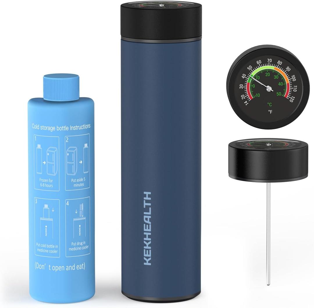 TSA Approved Insulin Cooler Travel Case, 60H Diabetes Medication Cooler with Large Dial Mechanical Thermometer & Biogel Ice Pack, Compact Diabetic Travel Case for Medicine Storage (Navy Blue-06)