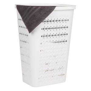 Mind Reader Slim Tapered Laundry Hamper with Lid, Clothes Basket with Swiss Cross Cut-Outs, Lightweight & Ventilated, Plastic, 16.75"L x 12.75"W x 23"H, White
