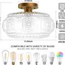 Semi Flush Mount Ceiling Light, Upgraded Larger Gold Glass Ceiling Light Fixture, Vintage Lighting for Hallway Kitchen Bedroom Dining Room, Bulb Not Included