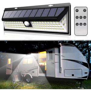 CCBASEBALL Solar RV Porch Light, 118 LED Motorhome Motion Sensor RV Exterior Lights with Remote Control, Waterproof Camper Outdoor Lights for Motorhome Travel,Travel Trailers, Camper, Food Trucks