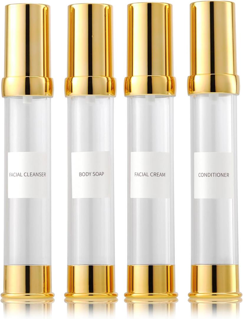 30ml 1oz travel bottles 4 pcs,Golds clear travel bottles,Airless pump bottles,DIY travel bottle set cosmetic containers Included Gift BoxWith labels,refillable cosmetic containers