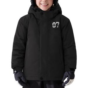 FREE SOLDIER Boys Girls Waterproof Ski Jacket Fleece Lined Warm Winter Snow Coat Kids Winter Jacket with Detachable Hood (10-12 Years, Black)