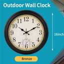 Wall Clock Vintage Style Inodor Outdoor Clock 16 Inch Large Wall Clocks Waterproof with Thermometer for Living Room Patio Pool Garden (Bronze)