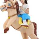 Inflatable Horse Costume, Funny Cowboy Riding Horse Suit, Blow up Costumes for Halloween, Christmas, Theme Parties (Brown 120-150cm)