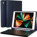 EVEO 10.2'' iPad 9th Generation Case with Keyboard (2021), Built-in Pencil Holder - iPad Case 9th Generation/8th Gen/7th  Dark Blue