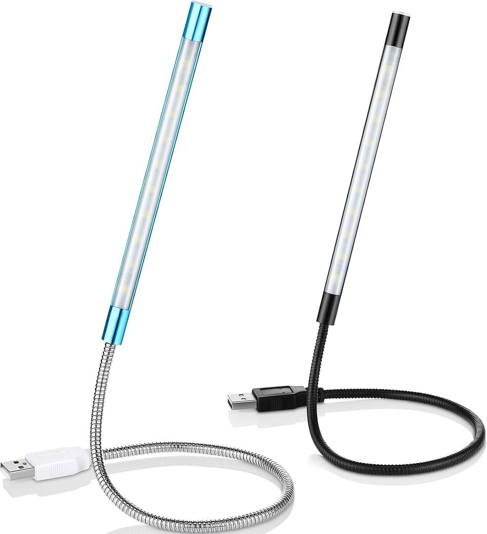 Mudder 2 Pieces USB LED Light for Laptop Keyboard Light Gooseneck Computer Lamp Flexible Stick Dimmable LED Lamp Touch Switch for Reading Book(Black, Blue)