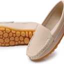 RVROVIC Kids Girls Boys Slip-on Loafers Oxford PU Leather Flats Shoes(Toddler/Little Kid) (Light Khaki, 24)