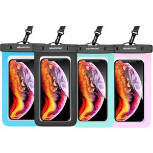 Waterproof Cell Phone Pouch : 4 Pack Float Clear Cell Holder Protector with Lanyard - Universal Floatable Water Proof Dry Bag for iPhone Samsung Galaxy for Beach Swimming Pool (Black+Green+ Blue+Pink)