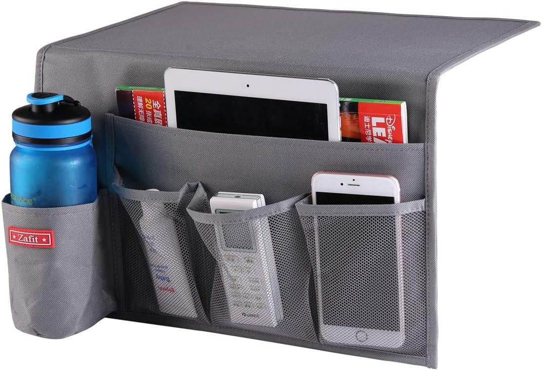 Zafit 5 Pockets Bedside Caddy, Bedside Storage Organizer for Water Bottles, Magazines, Phone, Glasses (5 Pockets-Grey)