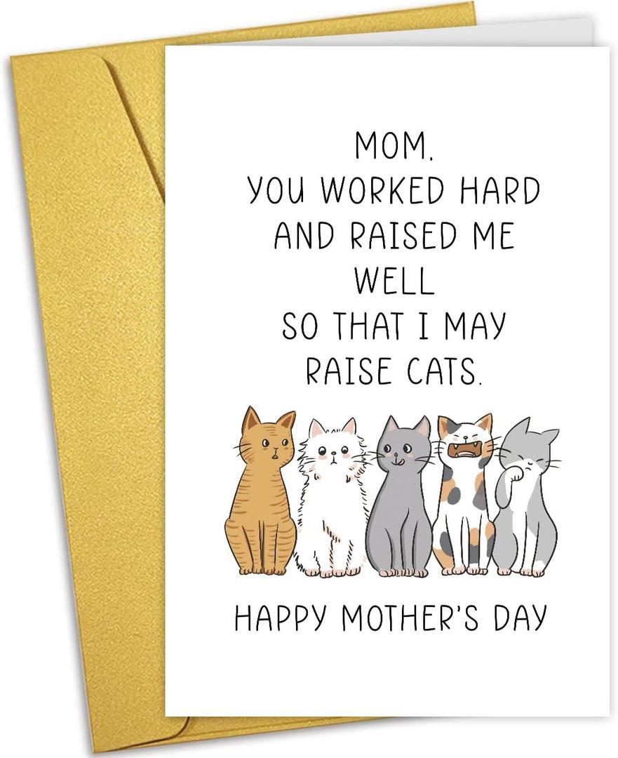 2 x Nchigedy Cute Cat Mothers Day Card, Mothers Day Gift for Cat Lover, Funny Mother's Day Card for Cat Mom