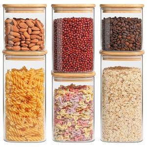 ComSaf Airtight Glass Storage Canister with Lids (0.7Qt/1.2Qt/1.6Qt) Set of 5, Food Storage Container Kitchen Pantry Storage Jar, Glass Jars for Flour Cereal Sugar Tea Coffee Beans Snacks, Square