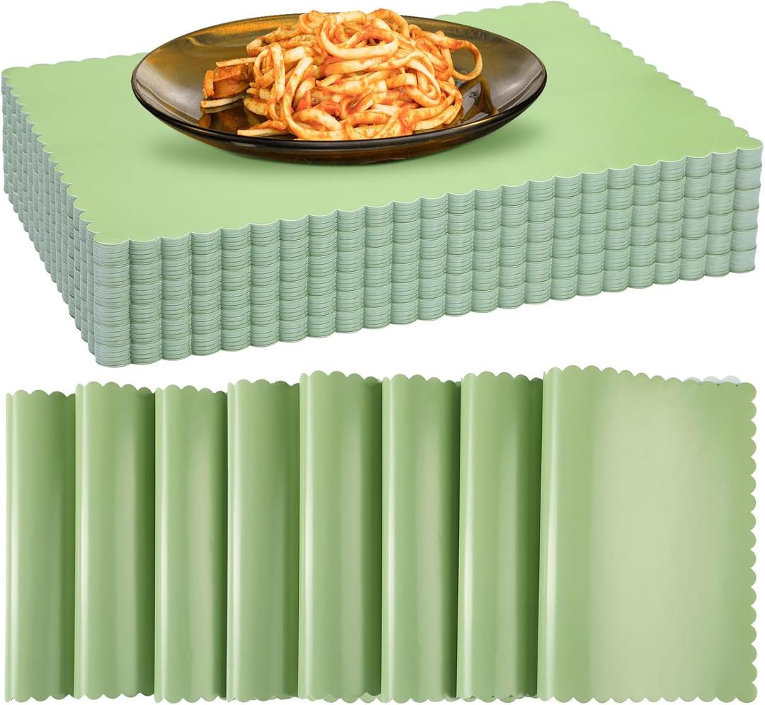 Glenmal 120 Pcs Disposable Paper Placemat Sage Green Placemats Green Disposable Scalloped Edges Table Mats for Restaurant Catering Dining Table, Birthday Parties Decor, 14 x 10 Inches