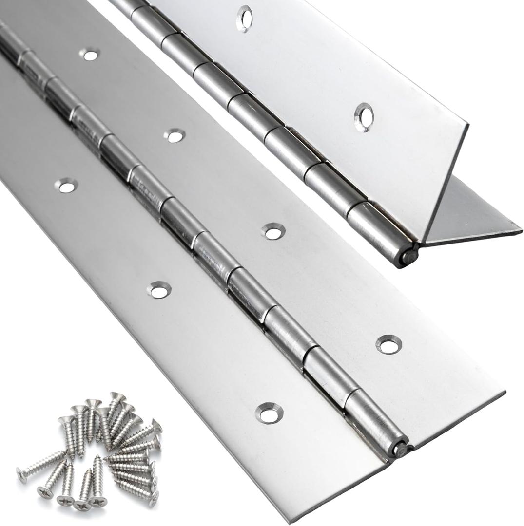 2 Pack Heavy Duty Piano Hinge 36 Inch x 2 Inch Width, 0.047'' Thick Stainless Steel Continuous & Piano Hinge for Cabinet, Door, Toolbox, Wooden Box, Metal Plate, Furniture, Industrial Project