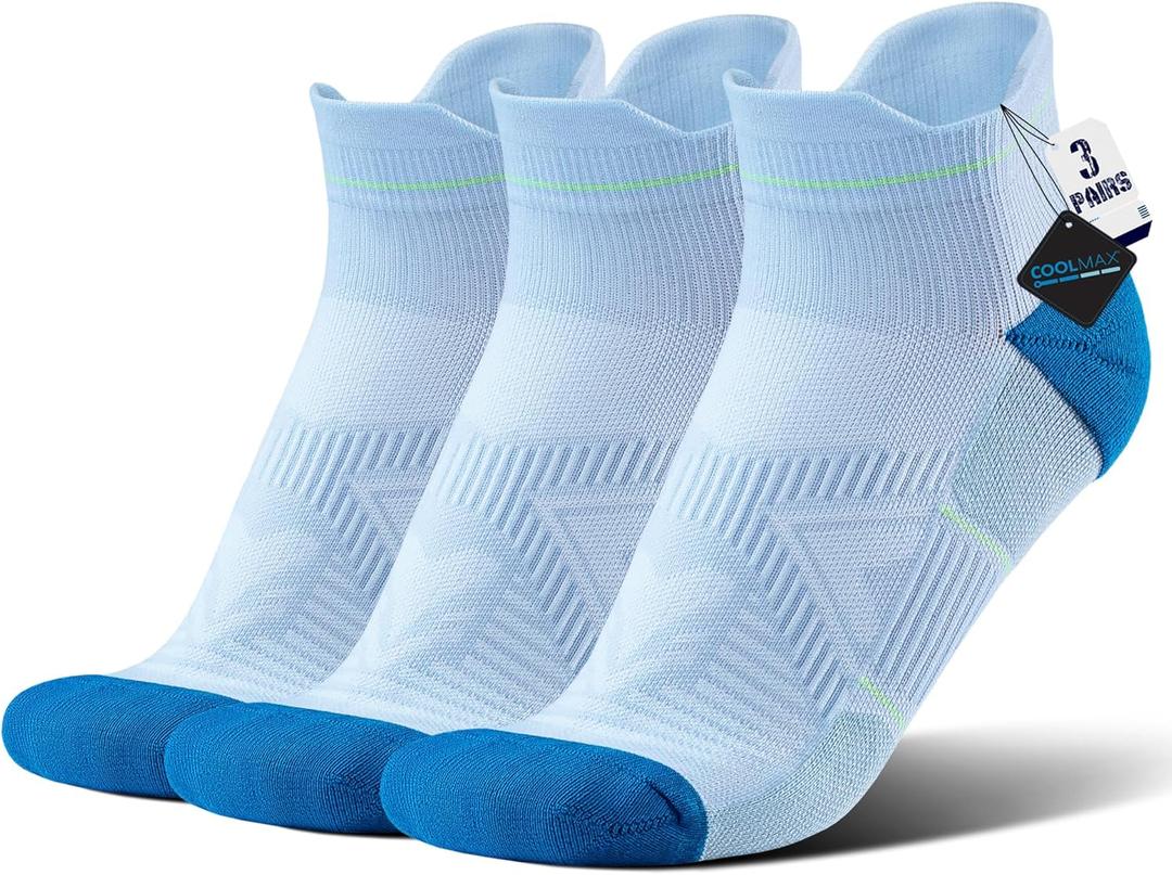 2 x BRISIRA Bamboo Viscose Compression High Ankle Socks Men Women Cushioned Anti Blister HIking Golf Arch Support Running Socks (Blue, XL)