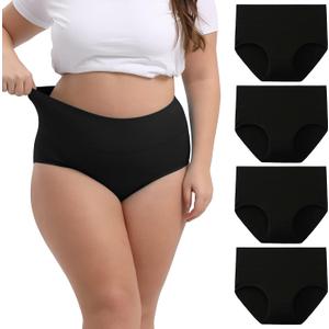 INNERSY Women's Plus Size XL-5XL Cotton Underwear High Waisted Briefs Panties 4-Pack (Black)
