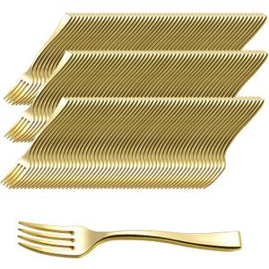 150 Pack Gold Mini Forks 4 Inch Plastic Disposable Forks Gold Dessert Forks Heavy Duty Plastic Tasting Forks for Appetizers, Tastings, Cocktails, Dessert Cups