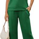 difficort Lounge Sets for Women 2 Piece Outfits Summer Casual Tracksuit Wide Leg Long Pants Vacation Travel Matching Set (Large)