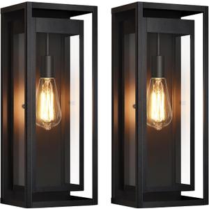 Large Outdoor Wall Sconce 2 Pack, 19" Outdoor Wall Lights Wall Mount, Matte Black Exterior Lighting Fixtures Anti-Rust Porch Lights with Clear Glass for Front Door, Garage