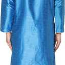 SKAVIJ Men's Art Silk Contrast Kurta Pyjama Set Woven Design 2-Piece Festive Ethnic Dress (Turquoise, Small)