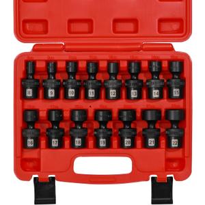 Mayouko 15PCS 3/8" Drive Shallow Universal Impact Socket Set, 6 Point, Metric, 8-22mm, 15-Piece Swivel Socket Set, Metric Flexible Wobble Sockets, CR-MO Steel
