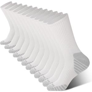 BAMBOO COOL Men's Crew Socks Athletic Running Sports Socks, Cushioned Moisture Wicking, Breathable Arch Support 6 Pack (White, L)